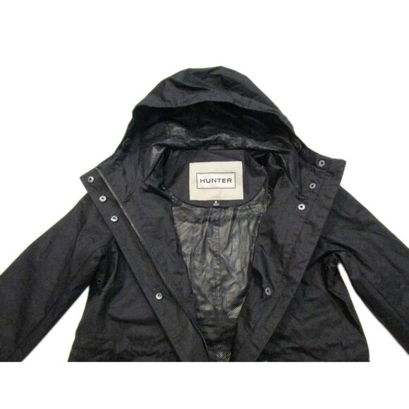 HUNTER Women's S Rubberized Cotton Smock Hooded Water Resistant Jacket Black - Picture 3 of 11